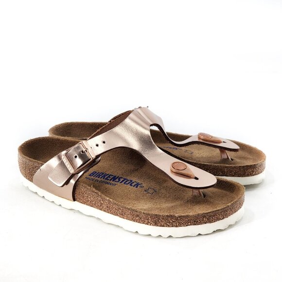 BIRKENSTOCK Gizeh Leather Flip Flops Rose Gold Thong Sandals Slide - Picture 3 of 8